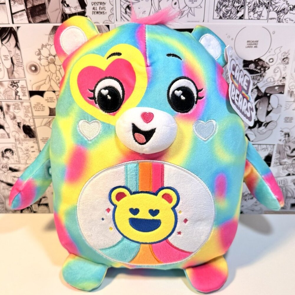 Care Bears Squishy Plush Good Vibes Bear 10 inch Rainbow Tie Dye